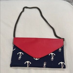 J. Crew Red and Navy Anchor Print Women's handbag
